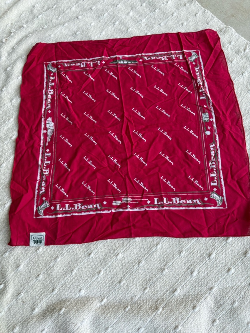 Vintage LL Bean Red White Logo
Bandanna Handkerchief Scarf 21x21”